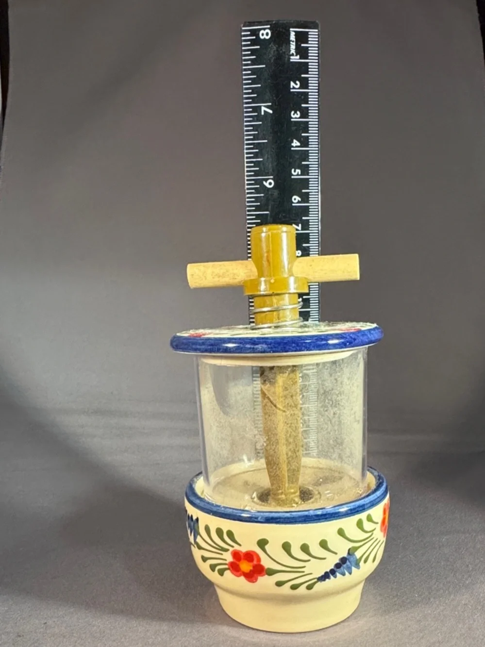 Hand-Painted Ceramic Herb/Butter Press - Cream with Blue & Floral Accent
